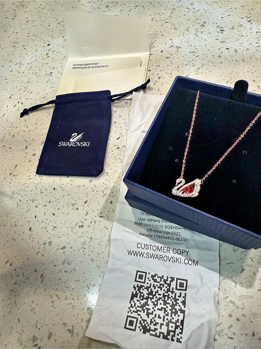 Swarovski Dancing Swan Necklace, Red, Rose Gold-tone Plated